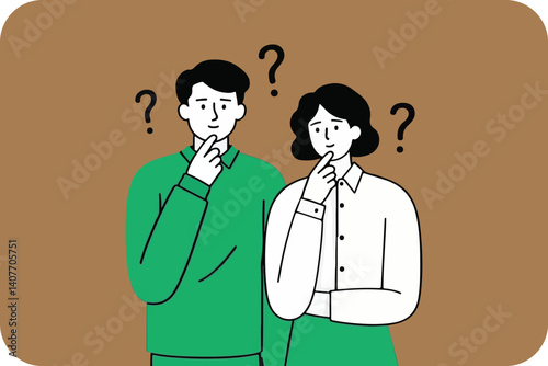  Two Pensive Individuals Surrounded by Question Marks: Contemplation, Uncertainty, and Seeking Answers to Complex Problems