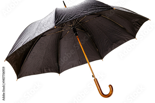 a black umbrella with a wooden handle