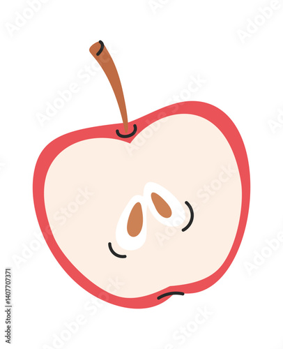 Halved red apple hand drawn