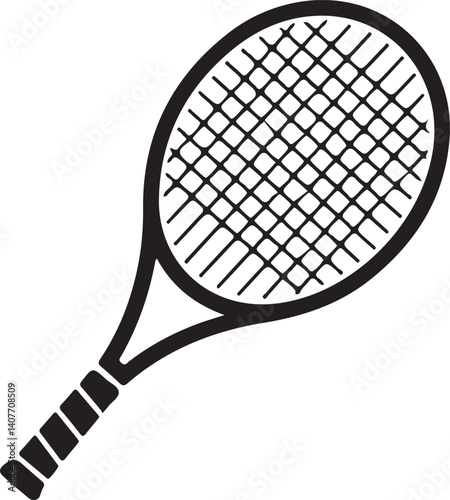   Black silhouette of a tennis racket, vector illustration for sports, tennis, and athletic gear designs
