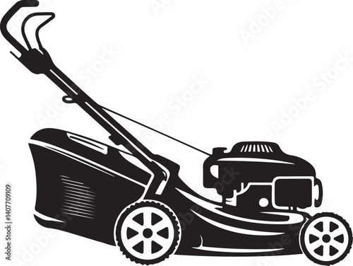  Black silhouette of a lawn mower, vector illustration for gardening, landscaping, and outdoor maintenance designs