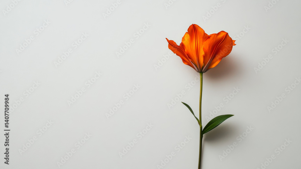 Obraz premium Stem of an orange lily in bloom positioned on a clean white background