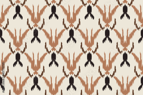 Seamless ikat pattern with terracotta and black tribal motifs on cream background