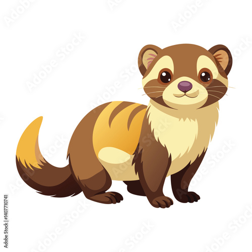 Adorable cartoon ferret illustration white background