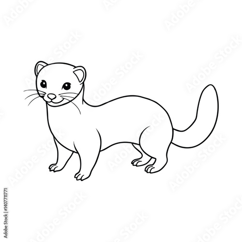 Adorable cartoon stoat line drawing illustration