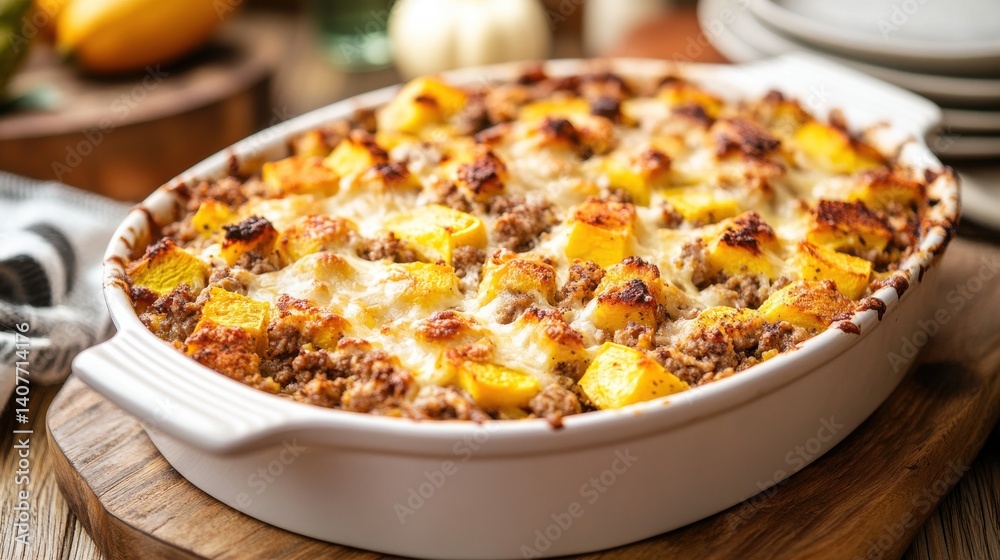 A delicious baked dish featuring golden cheese and colorful ingredients, presented in a rustic dish, inviting appetite. A delicious baked dish featuring golden cheese and colorful ingredients, presented in a rustic dish, inviting appetite.