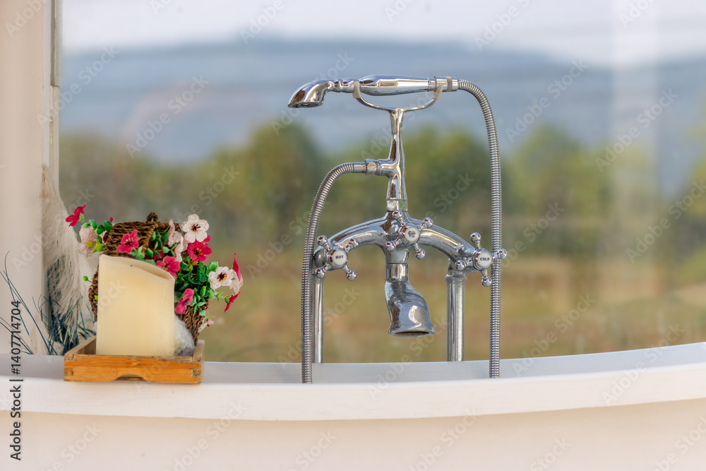 Bathtub beside the window