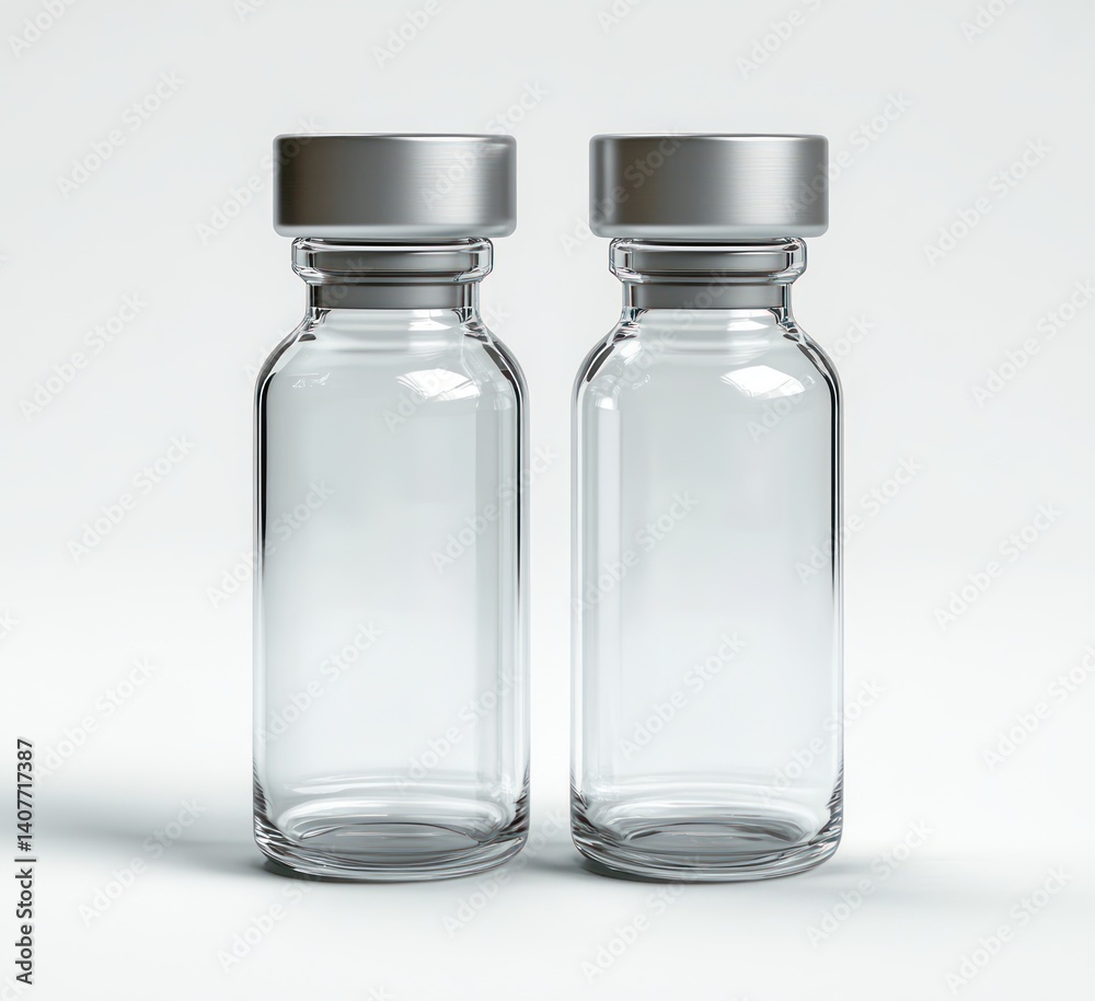 High Detail Glass Vials for Injection Isolated on White Background