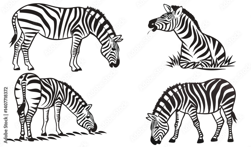 Obraz premium Zebra Silhouette Poses Collection