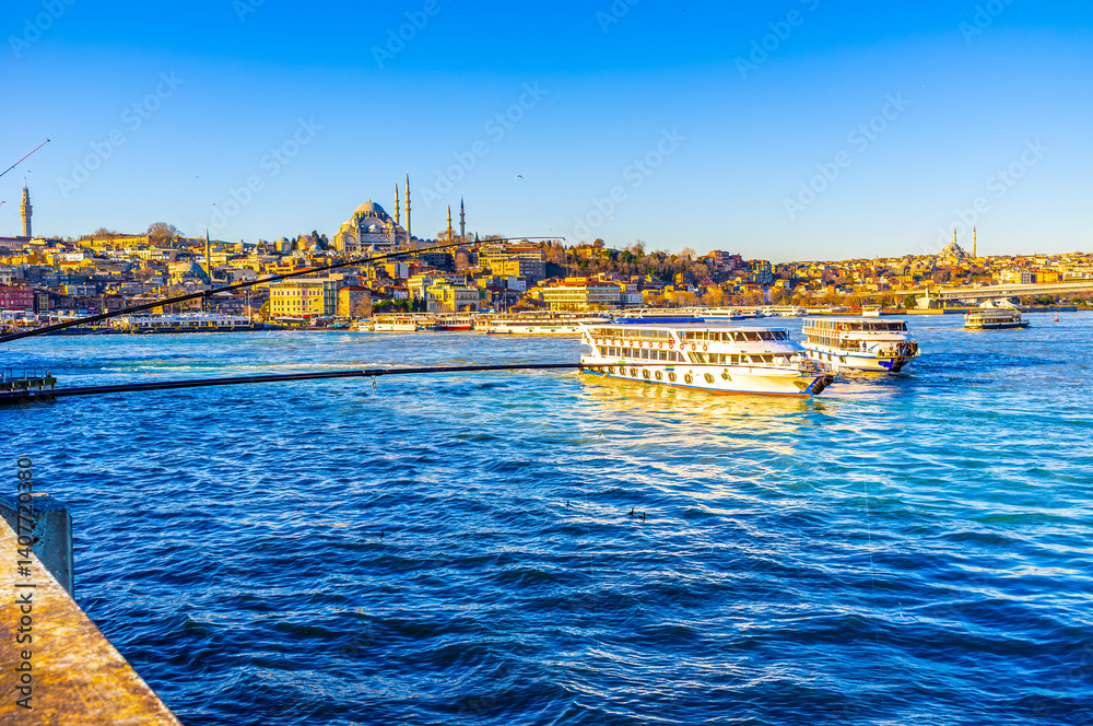 The view on Fatih district through Golden Horn Bay in Istanbul, Turkey