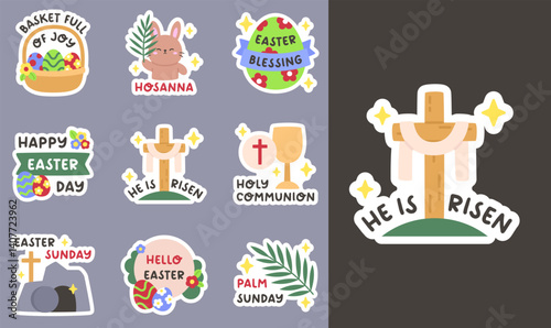 Faith-Based Easter Sticker Set in a Cute Cartoon Style