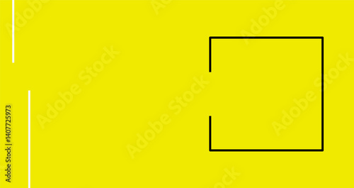 Minimal yellow background with abstract black corner lines.