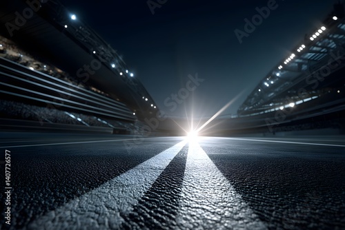 Wallpaper Mural Dramatic Night View of an Empty Race Track with Bright Headlights Torontodigital.ca