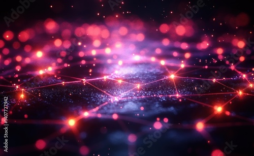 Futuristic Blockchain Network 3D Illustration with Neural Networks and Artificial Intelligence in Cyberspace