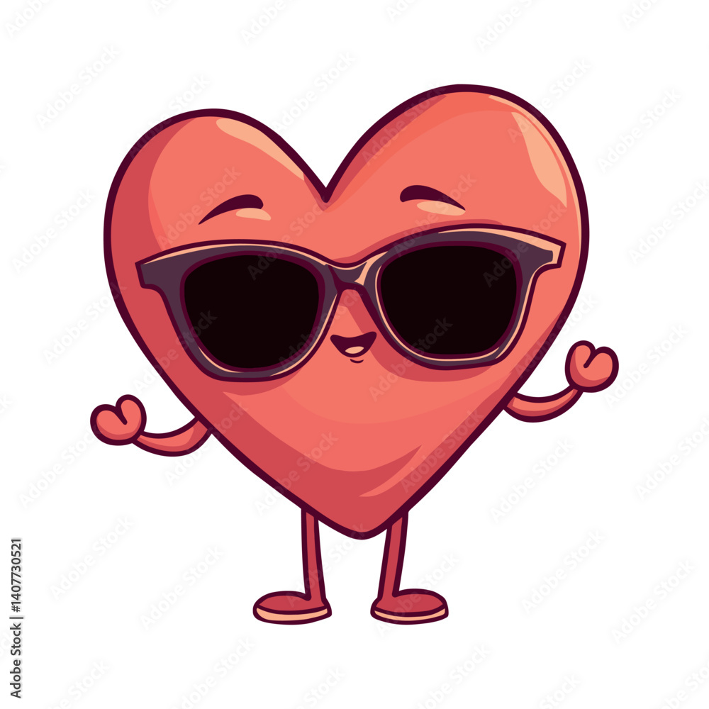 Fototapeta premium Art of a Happy Heart with Sunglasses Fun, Playful Design Ideal for Lifestyle Brands, Self-Love Themes, or Digital Stickers
