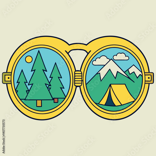 Binoculars View of Mountains and Camping Adventure T-Shirt.