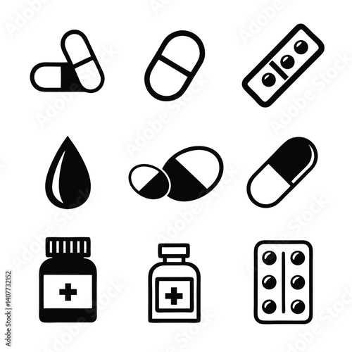 Minimal Medicine Vector Icon Set.