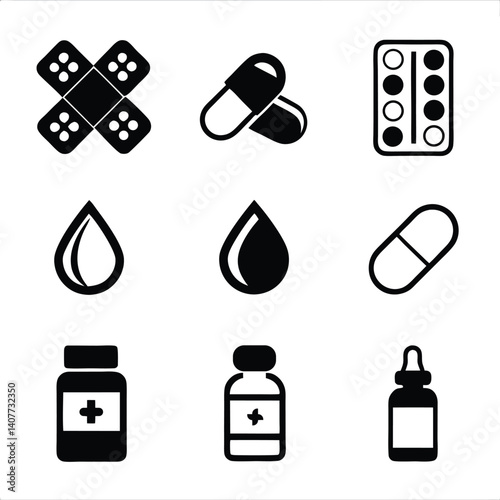 Minimal Medicine Vector Icon Set.