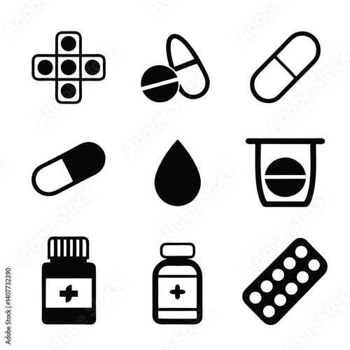Minimal Medicine Vector Icon Set.