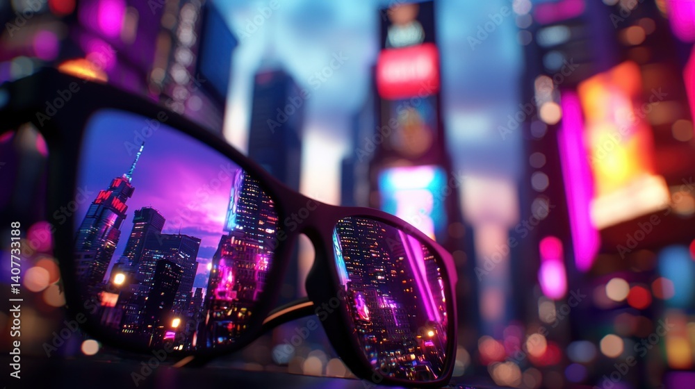 NYC Times Square reflected in sunglasses at night NYC Times Square reflected in sunglasses at night