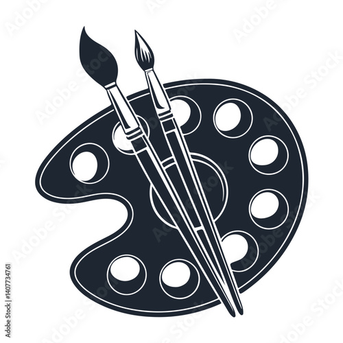 Art palette with paints brush stylized logo  vector icon symbol