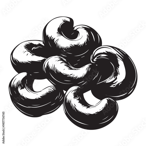 cashew nut image, vector, black and white graphics
