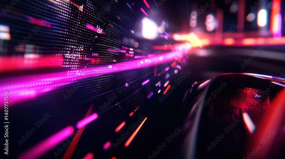 Futuristic city street data stream night vision