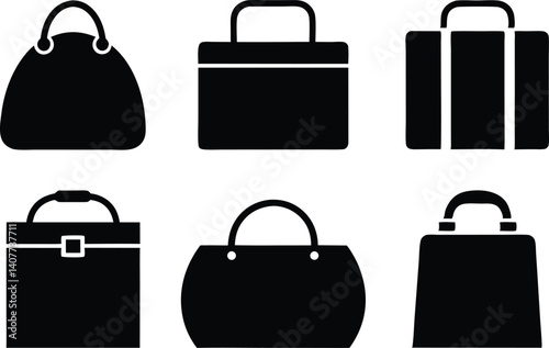 Bag silhouette vector set, shopping bags icon