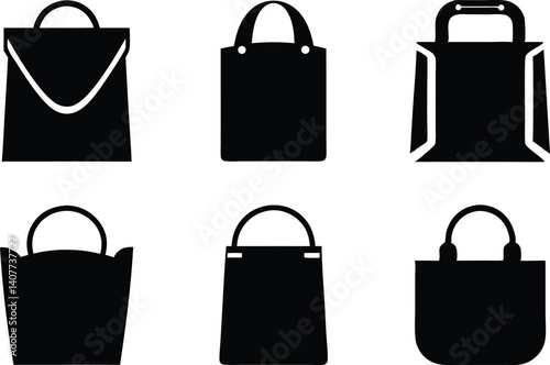 Bag silhouette vector set, shopping bags icon