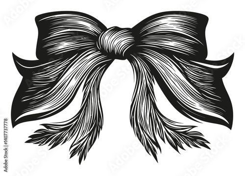 Elegant Woodcut Bow Design with Detailed Texture and Style