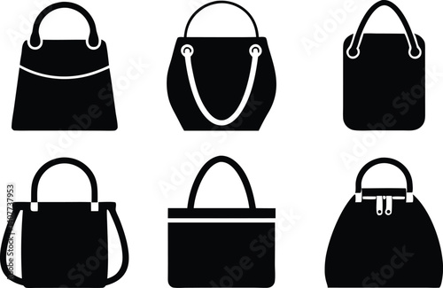 Bag silhouette vector set, shopping bags icon