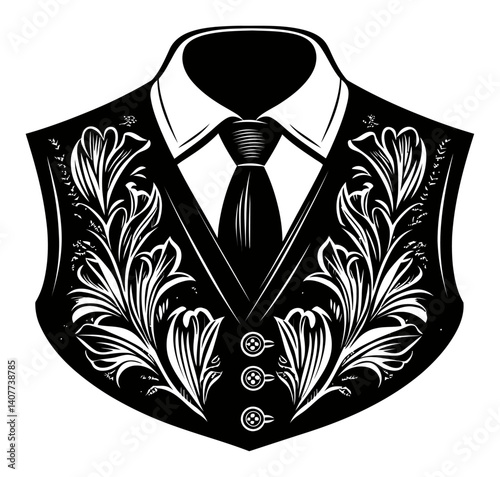 Elegant Woodcut Illustration of a Ornate Vest with Floral Design