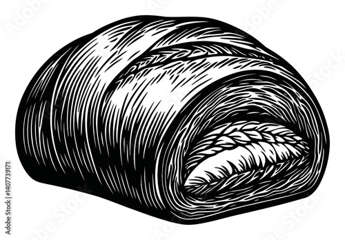 Handcrafted Woodcut of a Rustic Loaf of Bread With Wheat Accents