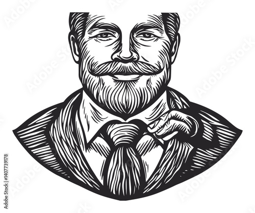 Vintage Woodcut Illustration of a Distinguished Gentleman Portrait