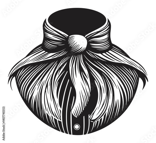 Elegant Woodcut Style Hair Bow Design with Intricate Details