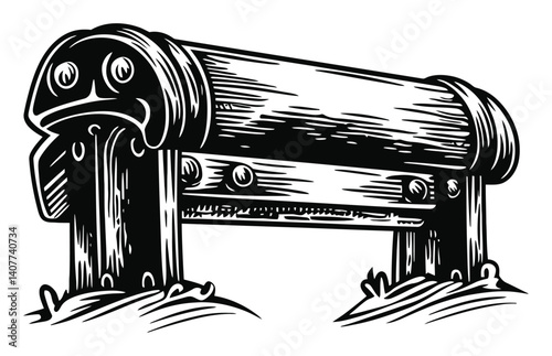 Vintage Woodcut Illustration of a Rustic Bench Design