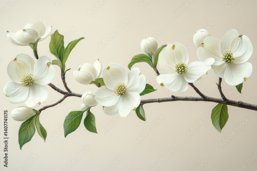 Fototapeta premium White Dogwood Branch with Flowering Blossoms