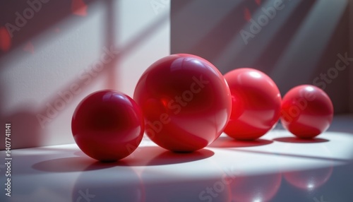 Cinematic Lighting Effect Illustrate spheres illuminated by dramatic lighting, casting soft shadows that enhance the three dimensional effect.