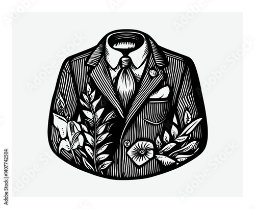 Elegant Suit Illustrating Nature with Floral and Leaf Designs