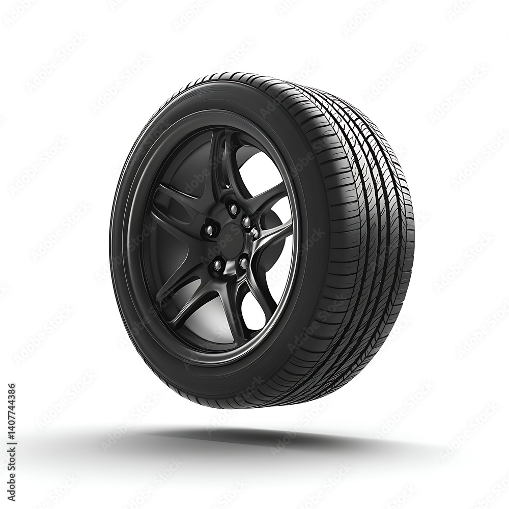Obraz premium A floating car tire against a solid white background