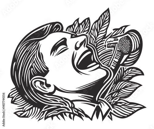 Wallpaper Mural Vintage Woodcut Style Illustration of a Laughing Man with Microphone Torontodigital.ca