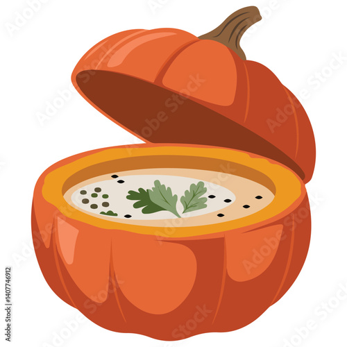 creamy pumpkin millet healthy recipe isolated vector illustration on white background