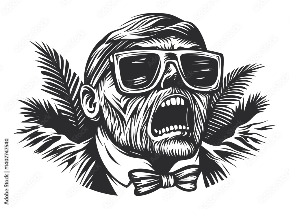 Fototapeta premium Vintage Woodcut Style Illustration of a Zombie in Sunglasses
