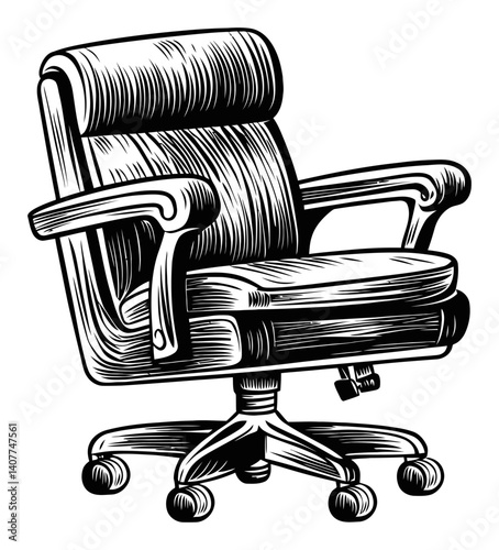 Detailed Woodcut Style Illustration of an Office Chair Design