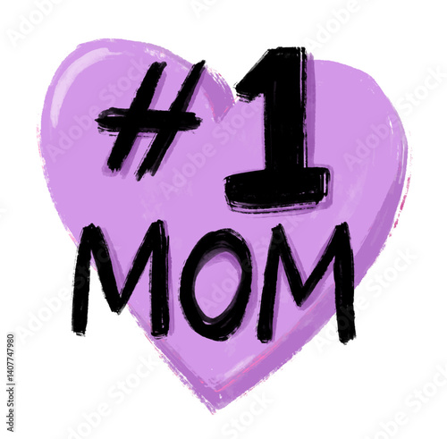 Best number one 1st mom mother mama in purple heart first winner love shape watercolor doodle illustration clipart design gift present digital sticker shirt international mothers day