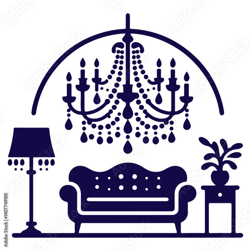 Splendor of regal chandelier highlighted with artistic lamp and green pot