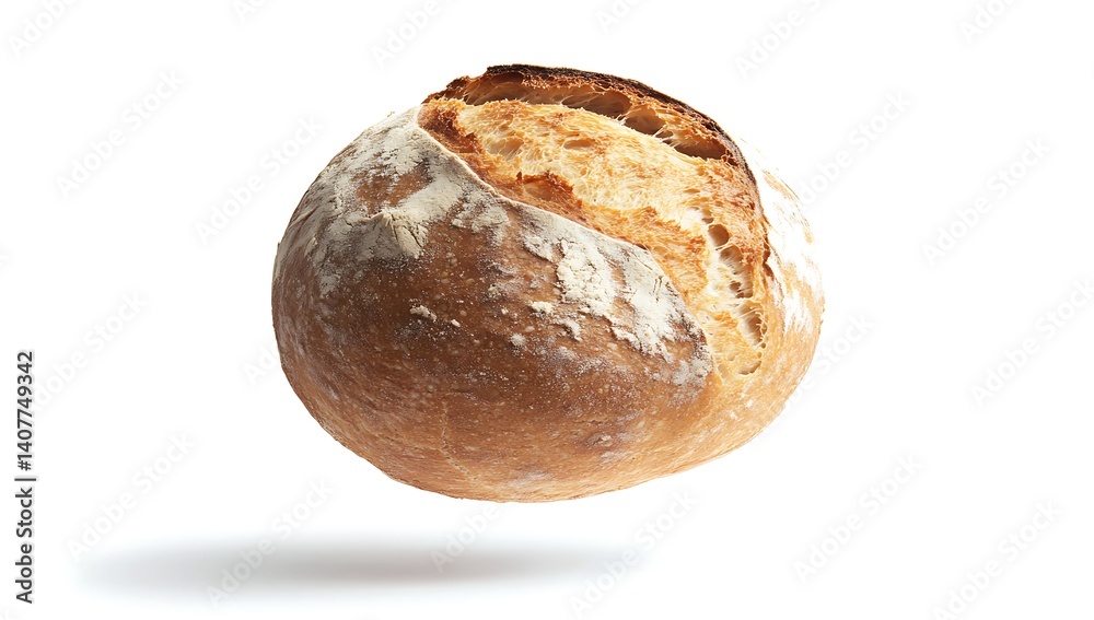 A freshly baked loaf of bread, isolated on a white background A freshly baked loaf of bread, isolated on a white background
