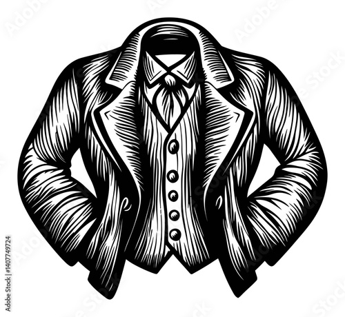 Vintage Woodcut Style Suit Jacket Illustration with Detail