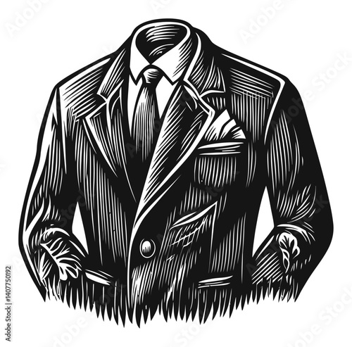 Elegant Woodcut Illustration of a Suit Jacket for Fashion Art