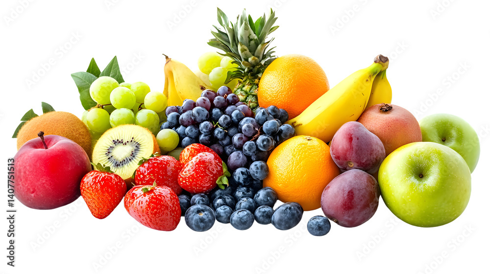 Assortment of Fresh Fruits on White Background for Healthy Eating Concept Assortment of Fresh Fruits on White Background for Healthy Eating Concept